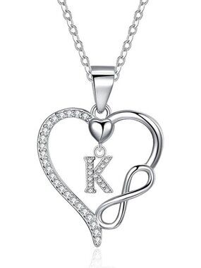 Letter K Dainty 925 Sterling Silver Infinity Heart Initial Necklace